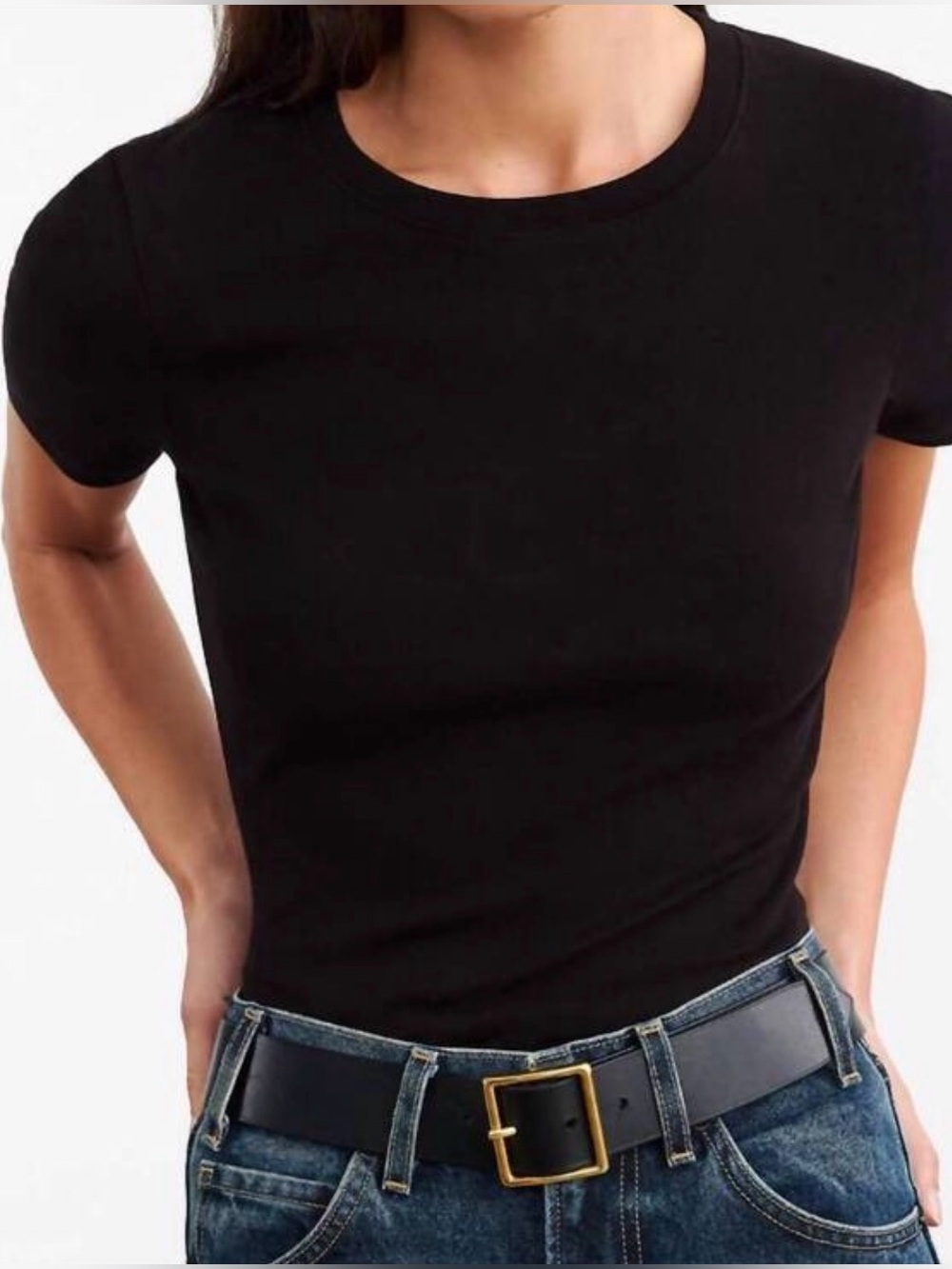 Nili Lotan Fitted Short Sleeve Basic Black Crew Supima Cotton Casual Tee Sz M